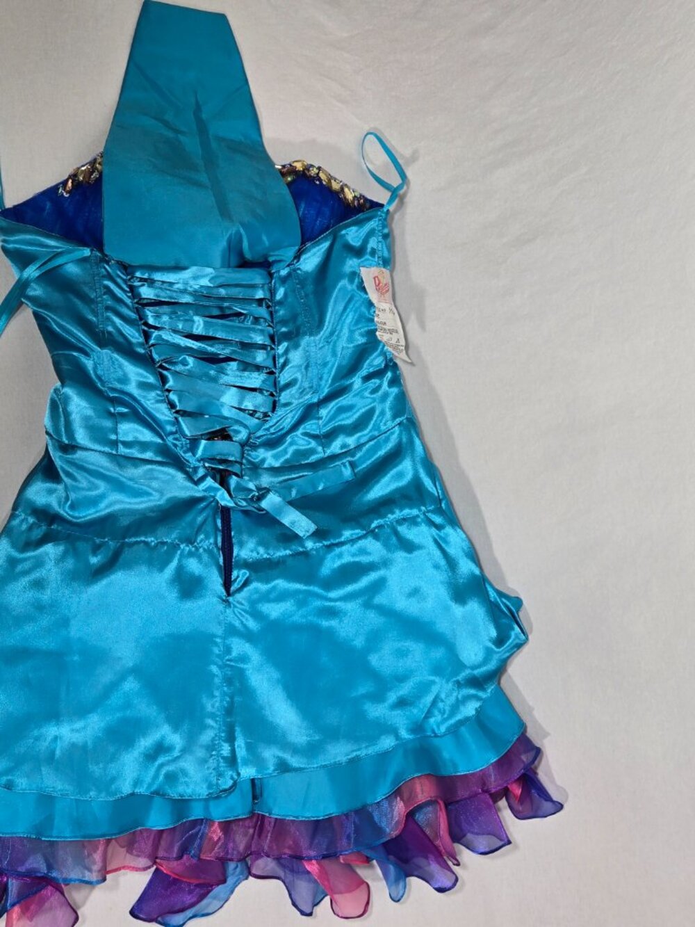 Y2K Vintage PRECIOUS FORMALS Blue-Ombre Strapless Ruffles Mini DRESS Size 8-12. - Picture 13 of 17